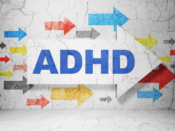 Concetto di salute: freccia con ADHD su sfondo grunge wall — Foto Stock