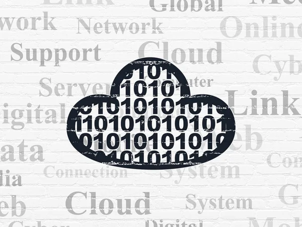 Cloud-Netzwerkkonzept: Cloud mit Code auf Wandhintergrund — Stockfoto