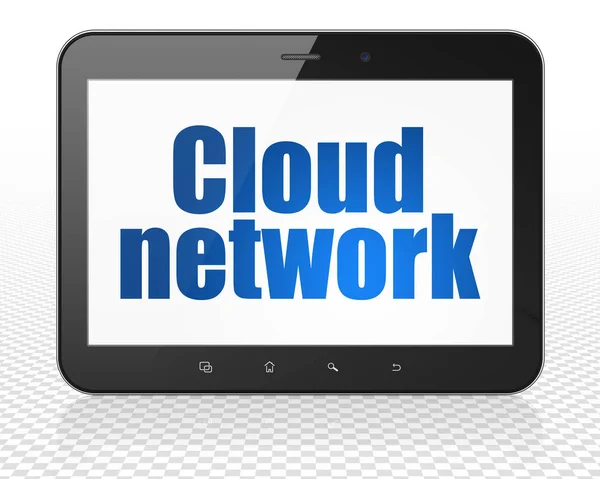 Cloud nätverkskoncept: Tablet Pc-dator med Cloud nätverk på displayen — Stockfoto