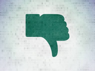 Sosyal ağ kavramı: dijital veri kağıt arka plan üzerinde başparmak aşağı