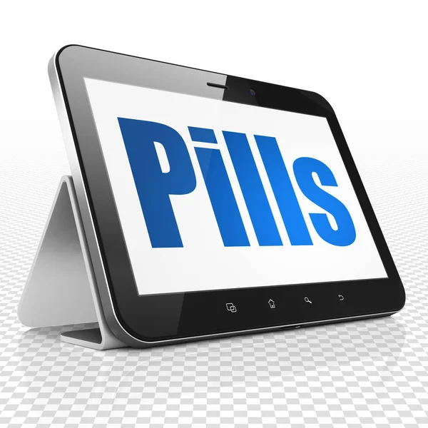 Concetto di medicina: computer tablet con pillole in mostra — Foto Stock