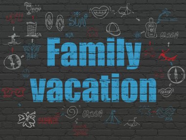 Turizm kavramı: aile tatil duvar arka plan üzerinde