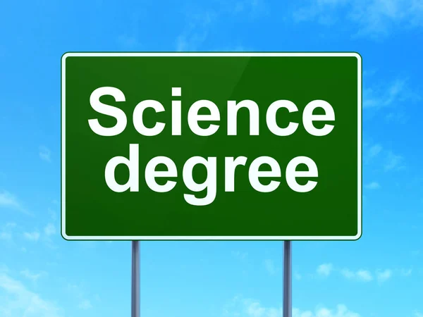 Conceito de ciência: grau de ciência no fundo do sinal de estrada — Fotografia de Stock