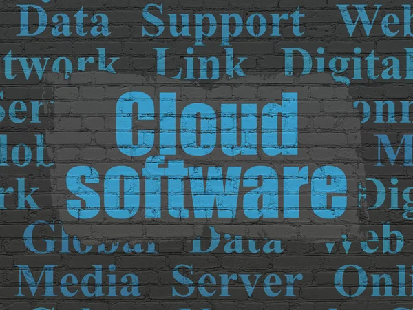 Koncepcja sieci w chmurze: oprogramowanie chmury na tle ściany — Zdjęcie stockowe