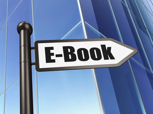 Učební koncept: podepsat E-knihy na budování pozadí — Stock fotografie