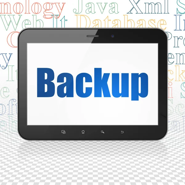 Datenbankkonzept: Tablet-Computer mit Backup auf dem Display — Stockfoto