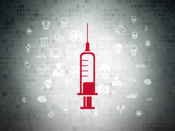 医療の概念: デジタル データ用紙の背景に注射器 — ストック写真