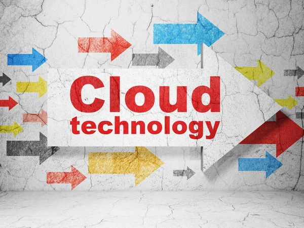 Cloud netwerken concept: pijl met Cloud technologie op grunge muur achtergrond — Stockfoto