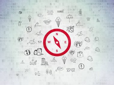 Tatil kavramı: pusula dijital veri kağıt arka plan üzerinde