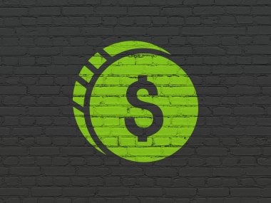 Bankacılık kavramı: dolar sikke duvar arka plan üzerinde