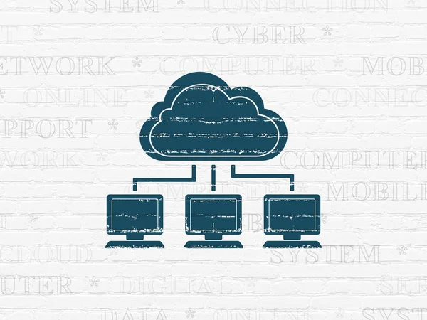 Konsep teknologi awan: Cloud Network pada latar belakang dinding — Stok Foto