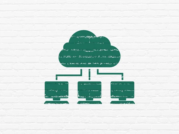 Cloud computing koncepcja: sieci chmury na tle ściany — Zdjęcie stockowe