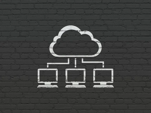 Cloud síťový koncept: mrak sítě na zeď na pozadí — Stock fotografie