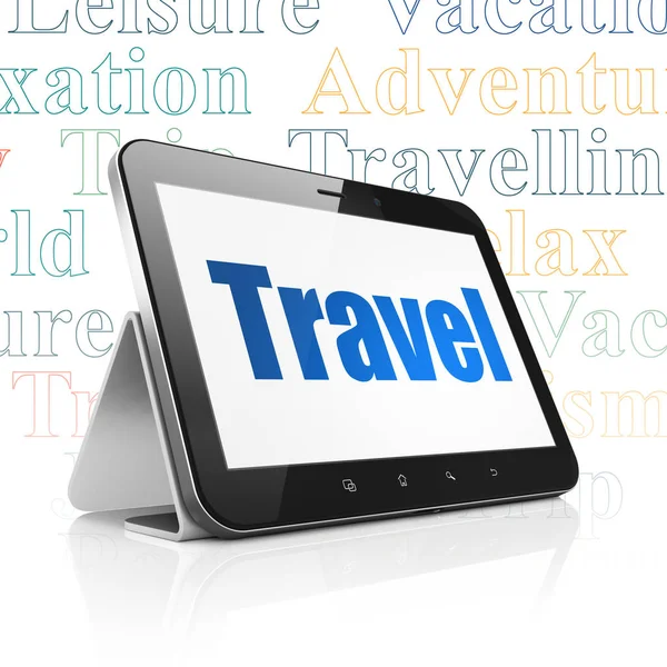 Concepto de viaje: Tablet Computer con Travel en pantalla — Foto de Stock