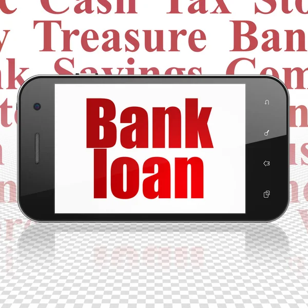 Para birimi kavramı: ekranda banka kredisi ile Smartphone — Stok fotoğraf