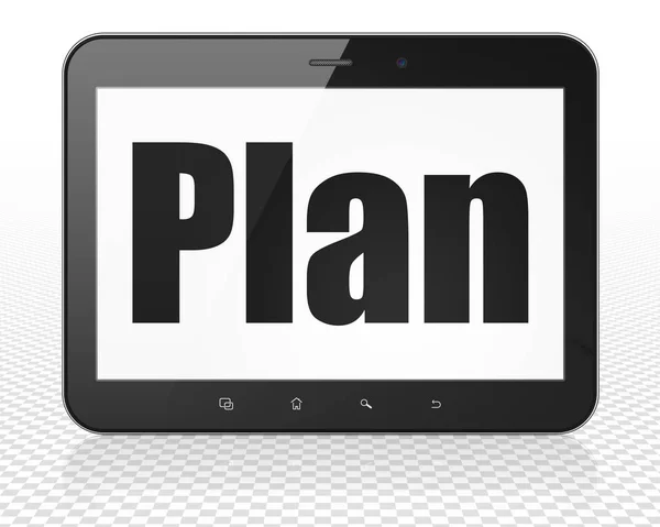 Business concept: Tablet PC Computer con Plan in mostra — Foto Stock