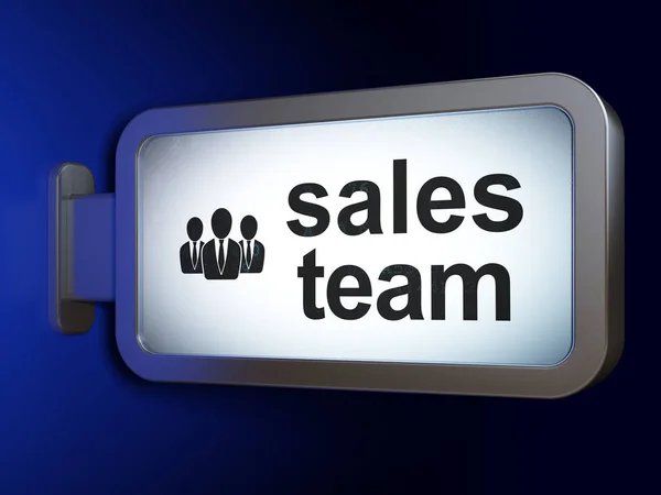 Reclame concept: salesteam en mensen uit het bedrijfsleven op billboard achtergrond — Stockfoto