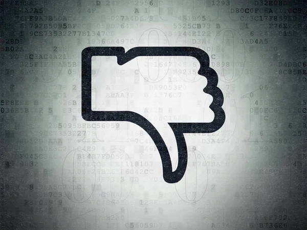 Sosyal medya kavramı: dijital veri kağıt arka plan üzerinde başparmak aşağı