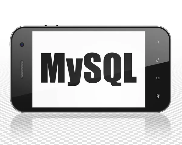 Programvara koncept: Smartphone med Mysql på displayen — Stockfoto