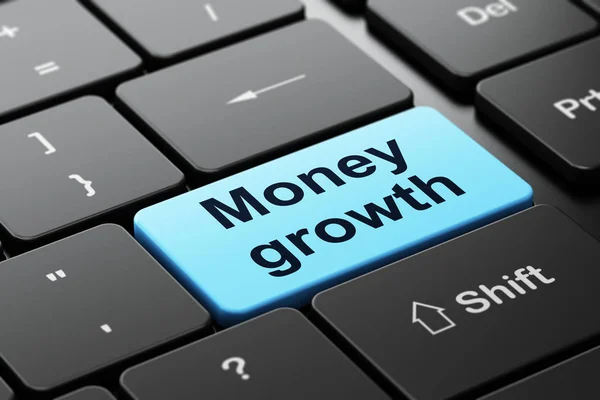 Para birimi kavramı: bilgisayar klavye arka plan üzerinde para büyüme — Stok fotoğraf