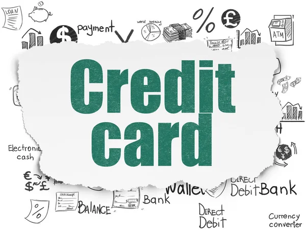 Peníze koncept: kreditní karta na roztrhané papírové pozadí — Stock fotografie