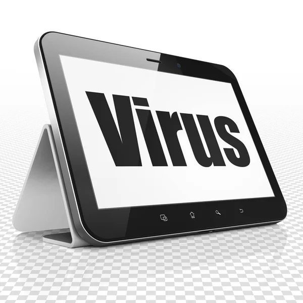 Veiligheidsconcept: Tablet PC met Virus op display — Stockfoto