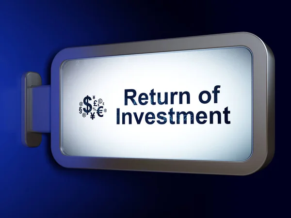 Финансовая концепция: Символ возврата инвестиций и финансов на фоне рекламного щита — стоковое фото
