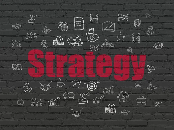 Podnikatelský koncept: strategie na zeď na pozadí — Stock fotografie