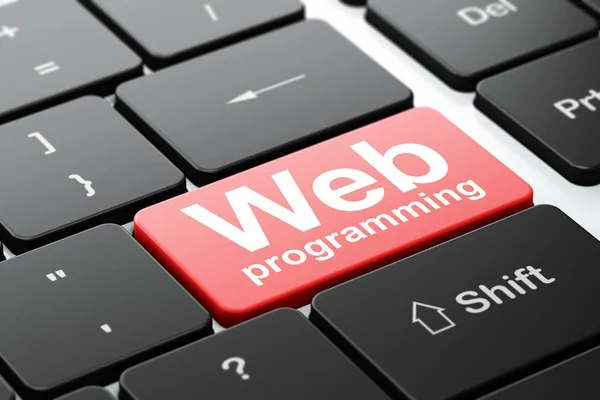 Concepto de desarrollo web: Programación web en el fondo del teclado del ordenador — Foto de Stock