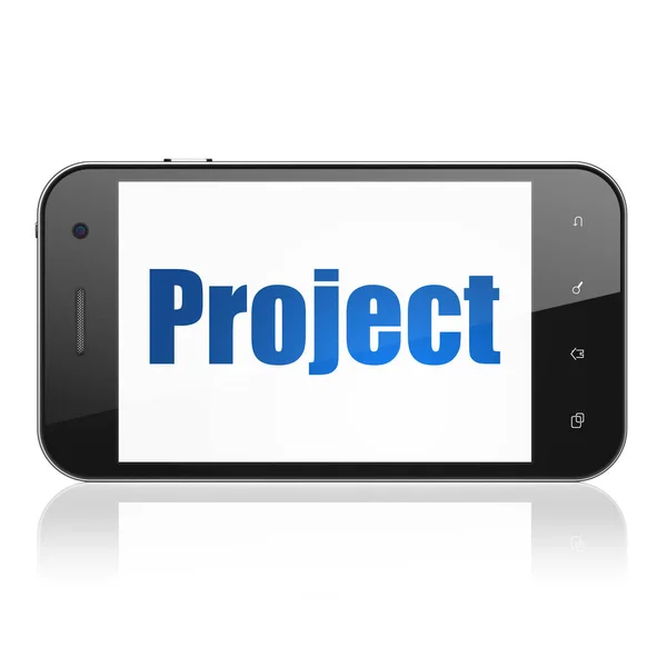 Концепция бизнеса: Смартфон с проектом на дисплее — стоковое фото