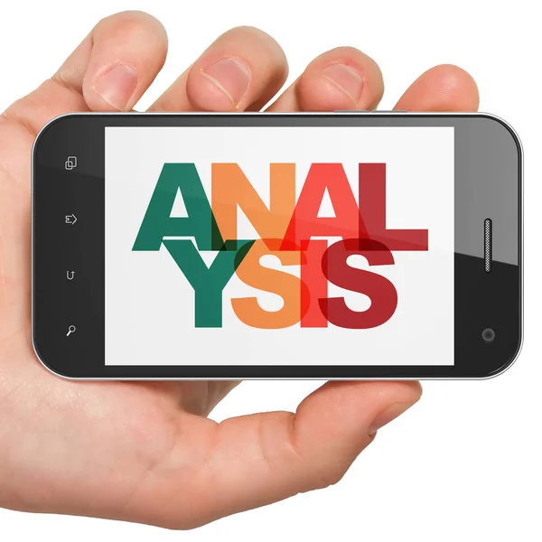 Concetto pubblicitario: Smartphone portatile con analisi in mostra — Foto Stock