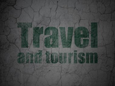 Turizm kavramı: grunge duvar arka plan üzerinde seyahat ve Turizm
