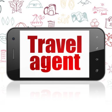 Tatil kavramı: Smartphone ile seyahat acentesi ekranda