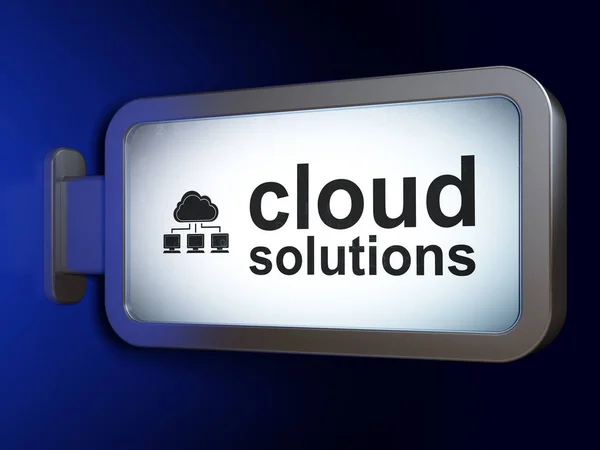 Концепция облачных технологий: облачные решения и облачная сеть на фоне рекламных щитов — стоковое фото