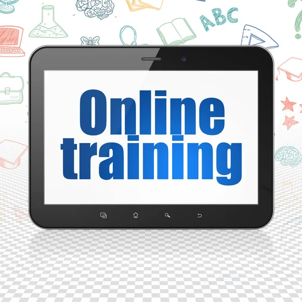 Μάθηση: υπολογιστή Tablet με Online εκπαίδευση στην οθόνη — Φωτογραφία Αρχείου