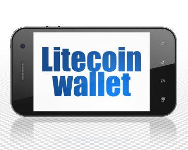 Blockchain kavramı: Smartphone ile ekranda Litecoin cüzdan