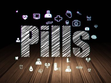 Tıp kavramı: grunge karanlık odada hapları