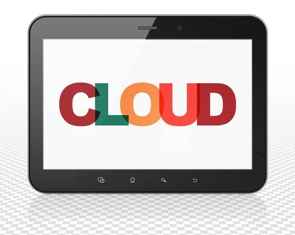 Концепция облачных технологий: планшетный компьютер с облаком на дисплее — стоковое фото