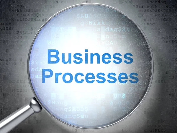 Finance concept: Business Processes with optical glass — Stock Photo, Image
