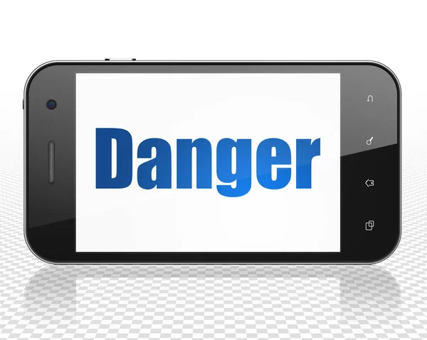 Conceito de proteção: Smartphone com perigo em exibição — Fotografia de Stock