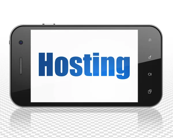 Web geliştirme kavramı: Smartphone ile Hosting ekranda — Stok fotoğraf