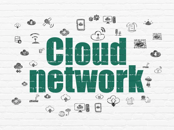 Cloud-Technologie-Konzept: Cloud-Netzwerk auf Wandhintergrund — Stockfoto