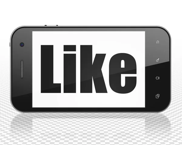 Concepto de redes sociales: Smartphone con Like en pantalla — Foto de Stock