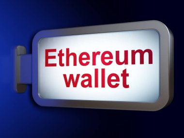 Cryptocurrency kavramı: billboard arka plan Ethereum cüzdan
