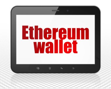 Blockchain kavramı: Tablet Pc bilgisayar ile ekranda Ethereum cüzdan