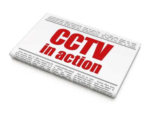 Concepto de protección: titular del periódico CCTV en acción — Foto de Stock