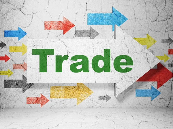 Finanzkonzept: Pfeil mit Handel auf Grunge-Wand-Hintergrund — Stockfoto