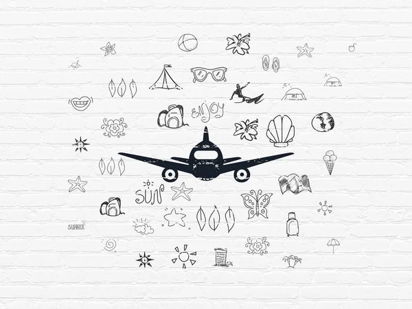 Vacation concept: Aircraft on wall background — Stock Photo, Image