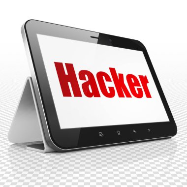 Güvenlik kavramı: Hacker ekranda Tablet bilgisayarınızla