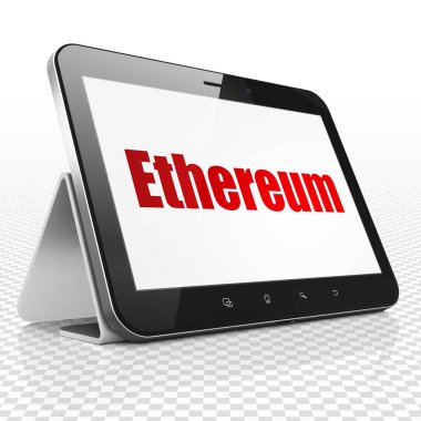 Cryptocurrency kavramı: Ethereum ekranda Tablet bilgisayarınızla